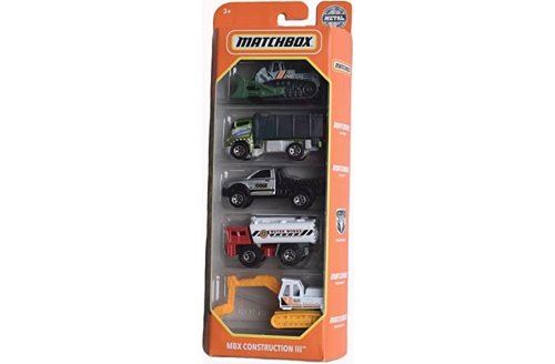 Set de 5 véhicules matchbox : mbx construction iii - coffret camion et pelleteuse engin de chantier miniature - enfant