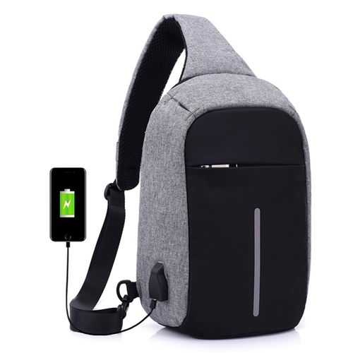 Sac à Dos USB Etudiant Voyage Cartable Ecole Anti Vol pour Powerbank Gris Noir - YONIS