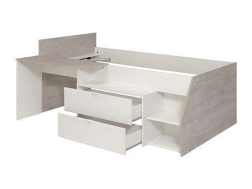 Lit avec bureau et rangements - 90 x 200 cm - Blanc et naturel - GISELE