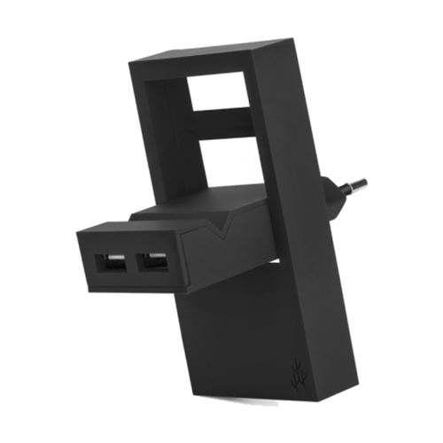 Chargeur secteur de poche Usbepower Rock 2 ports USB 5 V 2.1 A + support Noir