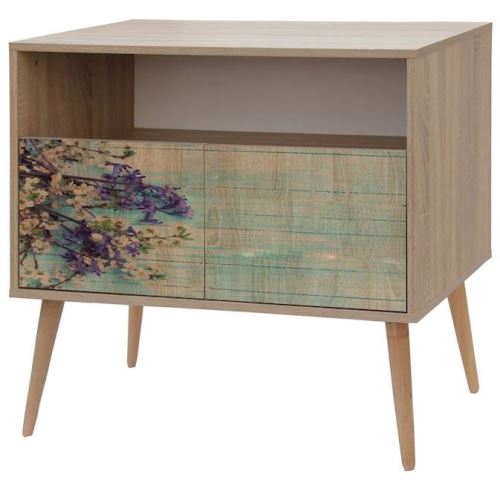 HOMEMANIA Buffet Fresh - avec Étagères, Portes, Impression de Thème de la Nature - pour Chambre, Salon, Entrée - Multicolore en Bois, 90 x 45 x 86 cm