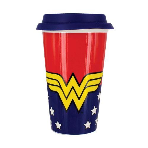 DC Comics Wonder Woman Mug de Voyage, Porcelaine, Multicolore, 9 x 9 x 15 cm