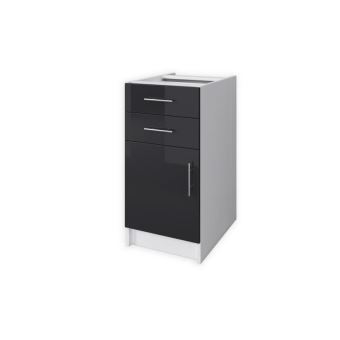 Obi Caisson Bas De Cuisine Avec 1 Porte 2 Tiroirs L 40 Cm Blanc Et Gris Laqué Brillant