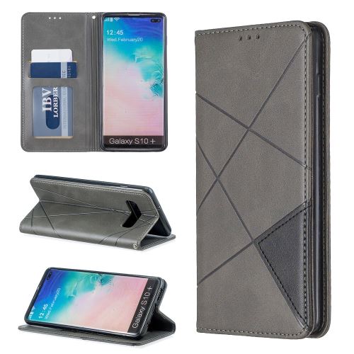 Etui en PU motif géométrique avec support et porte-cartes gris pour votre Samsung Galaxy S10 Plus