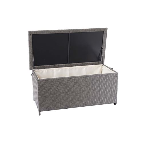 Coffre à coussins en polyrotin, HWC-D88, coffre jardin ~ Premium gris, 51x100x50 cm, 170l