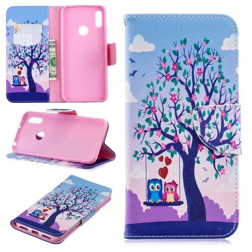 Etui en PU impression de motifs deux chouettes échangistes pour votre Huawei Y6 (2019)/Y6 Pro (2019)/Y6 Prime (2019)