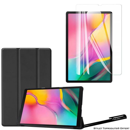 Coque Smart Noir Premium pour Samsung Galaxy Tab A 10.1 2019 T510 T515 + Film de protection en verre trempé avec Stylet Toproduits®