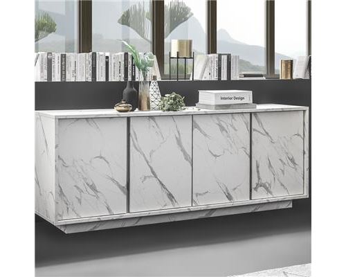 Bahut 180 cm effet marbre blanc design ICELAND - L 180 x P 43 x H 79 cm