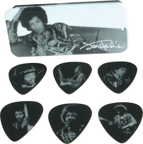 Dunlop Jim Jh-Pt05h Boite En Metal De 12 Médiators Motif Jimi Hendrix Silver Portrait Heavy Médiators - Image 1