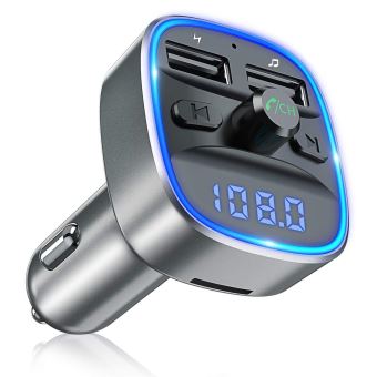 Chargeur de Voiture Double port USB émetteur FM Lecteur de Musique Voiture Bluetooth sans fil 5 en 1 qui Prend en Charge les cartes SD/TF contrôle de la musique appel pour iPhone Andriod bleu 