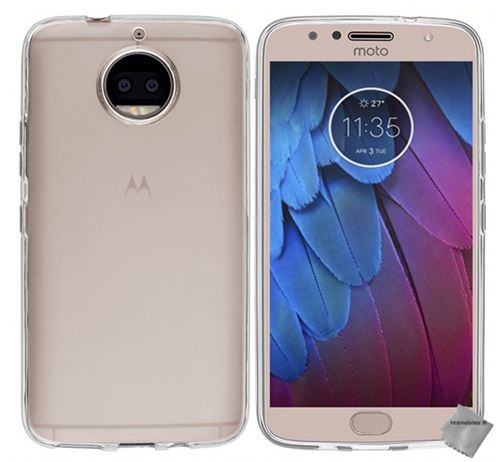 Housse etui coque pochette silicone gel fine pour Motorola Moto G5s avec film ecran - BLANC TRANSPARENT