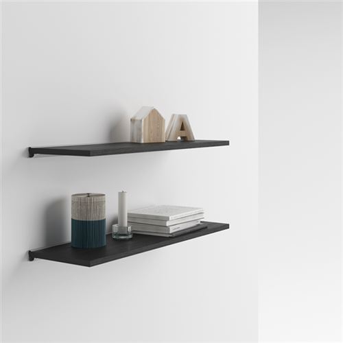 Mobilifiver Paire d'étagères 80x25 cm avec support en aluminium, Frêne Noir, 80 x 25 x 2 cm, Mélaminé/Aluminium, Made in Italy
