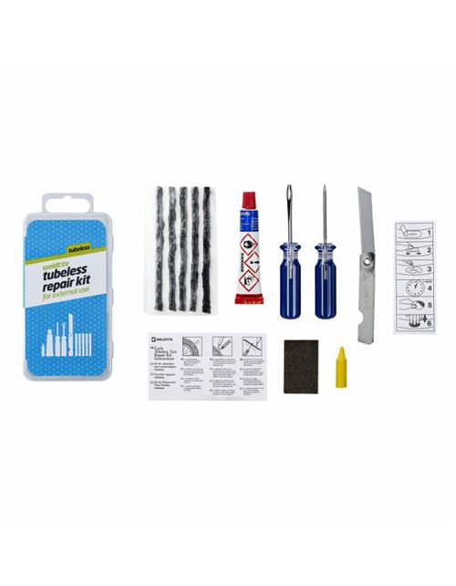 Kit reparation pneu tubeless vtt weldtite par l'exterieur avec meches - boite