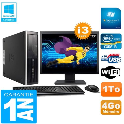 Pc hp compaq pro 6300 sff i3-3220 4go 1to graveur dvd wifi w7 ecran 22'