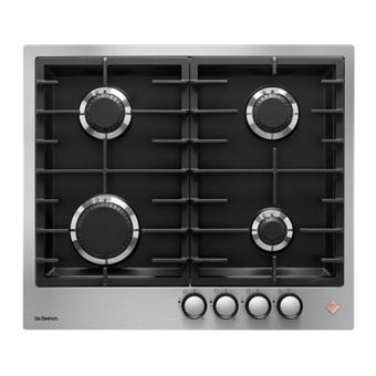 De Dietrich DPE7620XF - Table de cuisson au gaz - 4 plaques de cuisson - Niche - largeur : 56 cm - profondeur : 48 cm - noir - avec garnitures en acier inoxydable - inox/noir