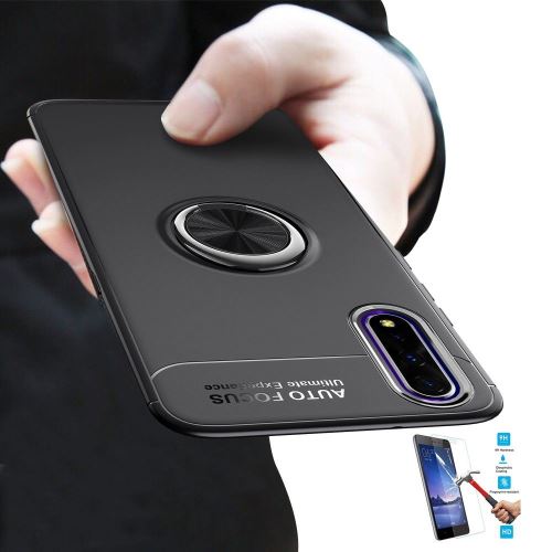 Coque Huawei Honor 9X Finger Noir Avec Verre Trempé - Magnétique Rotatif