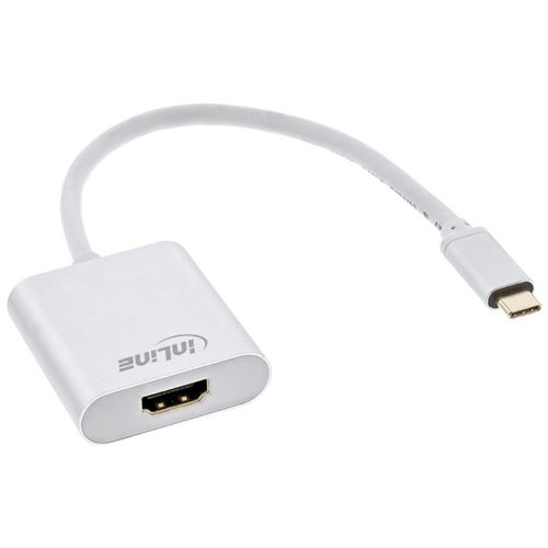 Convertisseur d'affichage USB InLine®, USB Type-C mâle vers HDMI femelle (mode alternatif DP), 4K2K, argent, 0.2m