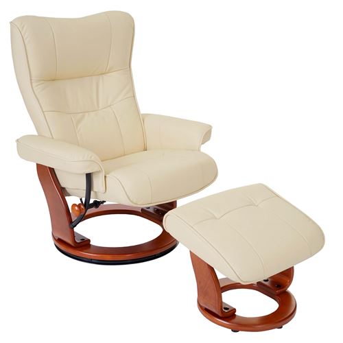 MCA fauteuil relax Montreal, fauteuil de télévision, tabouret, cuir, charge 130kg ~ crème, doré
