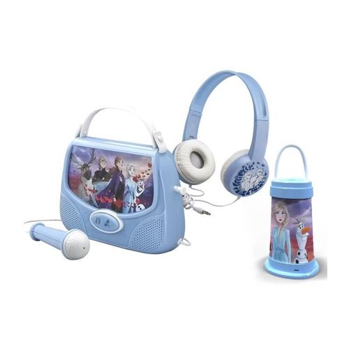 REINE DES NEIGES 2 Pack ensemble musique et lumiere : karaoké avec micro, lanterne et casque filaire
