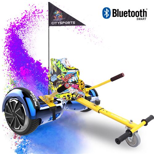 Mega Motion Pack de Hoverboard 6.5 Pouces bleu et hoverkart hip,Gyropode, Skateboard électrique Bluetooth Robuste