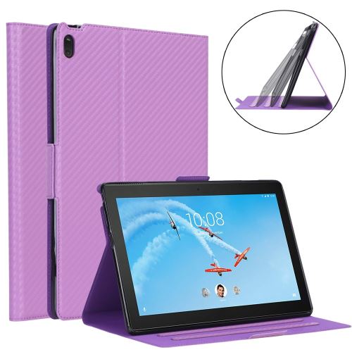 Etui en PU en fibre de carbone avec support violet pour votre Lenovo Tab E10 TB-X104F