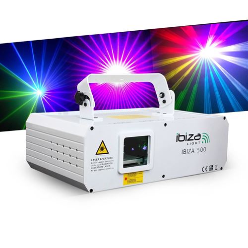 Jeu de lumière - Laser d'animation Rouge/Vert/Bleu 500mW - 12 canaux DMX - Ibiza Light 500