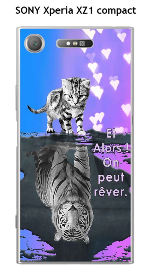 Coque TPU gel souple SONY Xperia XZ1 Compact design Chat Tigre Blanc fond bleu rose Et Alors !