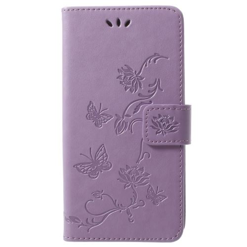 Etui en PU mentions légales support magnétique fleurs papillon violet clair pour Samsung Galaxy S9