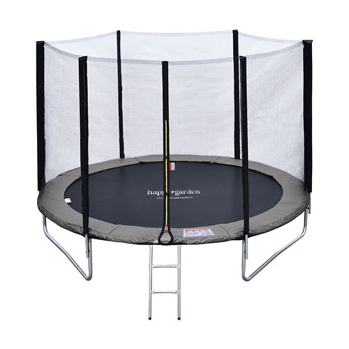 Pack Premium Trampoline &Oslash;180cm  gris et rose avec filet + &eacute;chelle + b&acirc;che + kit d'ancrage
