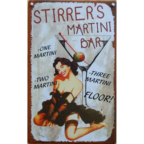 plaque pin up verre martini bar stirre's deco diner en tole