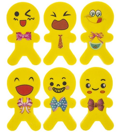 PMS gommes à effacer poupées smiley jaune 5 cm 6 pièces
