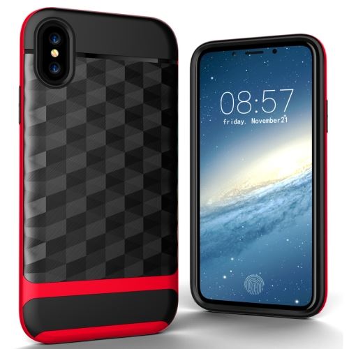 Iphone X / Xs Coque Protection Plastique 3d Effet Diamant Combinée Rouge Als80718