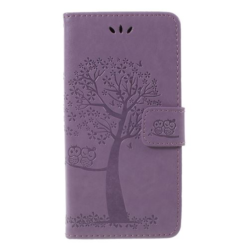 Etui en PU chouette arbre violet clair pour votre Huawei Y5 (2018)/Y5 Prime (2018)/Honor 7s/Play 7