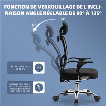 Fauteuil De Bureau, Appui-tête Réglable En Hauteur, Charge De 150 Kg, Noir  - Chaise - Fauteuil bureau BUT