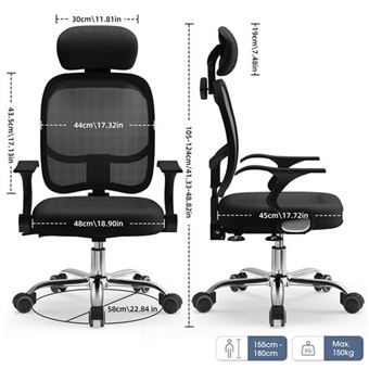 Chaise De Bureau Ergonomique Réglable Avec Appuie-tête - 150 Kg