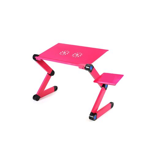 Table d'ordinateur Insma pliante portable 2 trous base de refroidissement avec tapis de souris rose