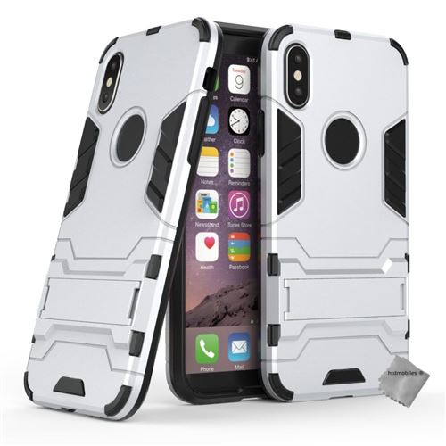 Housse etui coque rigide anti choc pour Apple iPhone XS avec verre trempe - ARGENT