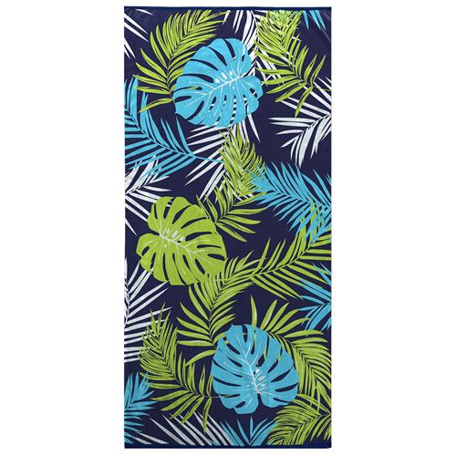 serviette de plage 70 x 150 cm eponge velours imprime palmista