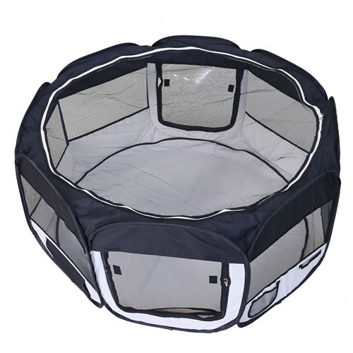 Hawoola Parc à Chiots de Octogonal en Polyester couvert de PVC Pliable pour Petits Animaux- noir
