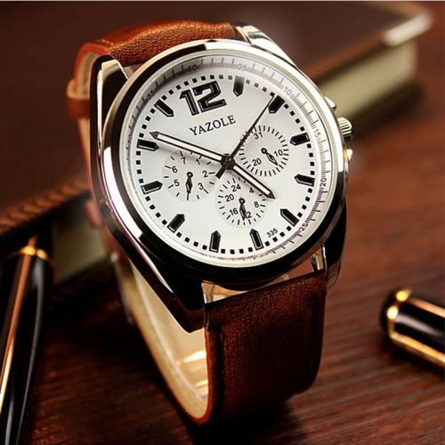 OHP Montre Homme Quartz Brun+Blanc Pointeur Lumineux YAZOLE 335 .