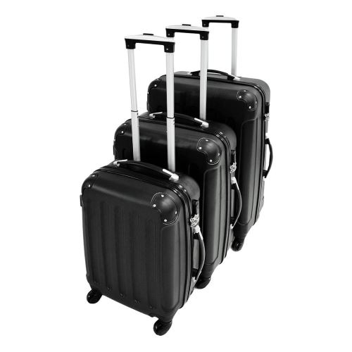Todeco - Kofferset, Reisbussen, Beschermde hoeken, 20 24 28 inch (51 61 71 cm), Zwart, buikspieren, Materiaal: ABS kunststof