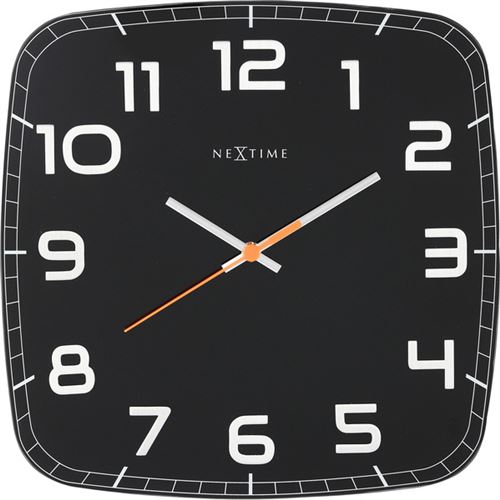 NeXtime NE-8816ZW Horloge murale 30 X 30 X 3.5 Cm, ​​Verre, Noir, 'Classy Square'