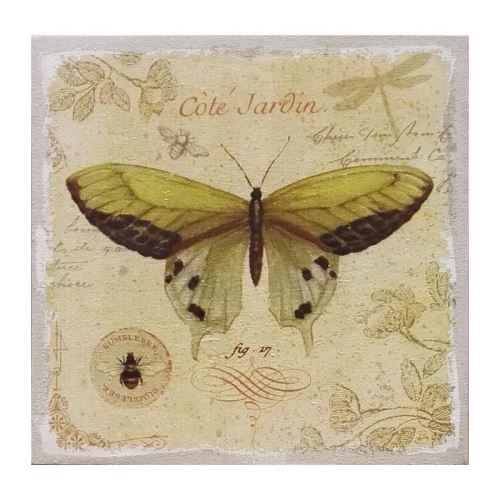 Jardin Tableau Déco Toile Imprimée Lin Papillon - 50x50cm