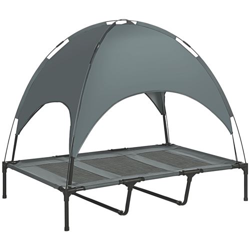 Lit pour chien chat sur pied velum anti-UV tissu Oxford micro-perforé sac transport inclus gris
