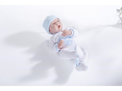 Berenguer - All-Vinyl La Newborn Doll in blue long sleeved pijama outfit. REAL BOY!