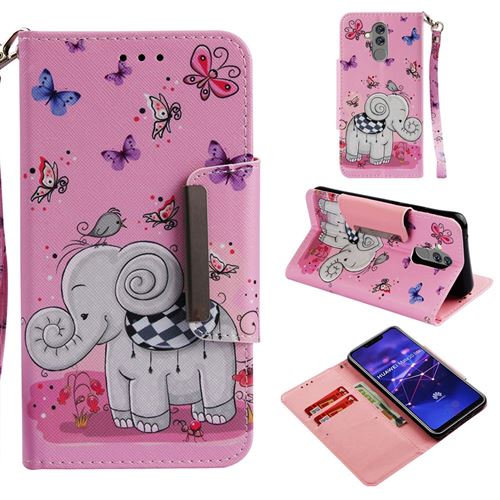 Etui en PU impression de motifs éléphant et papillon pour votre Huawei Mate 20 Lite