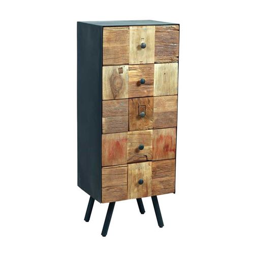 Chiffonnier 5 tiroirs Acier noir/Bois massif - CHALERSTON