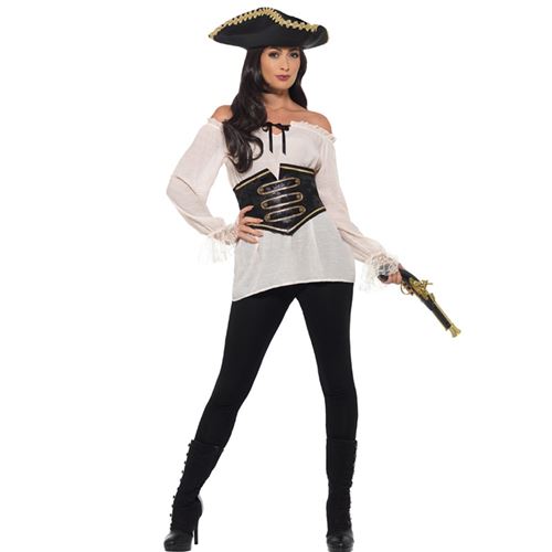  Chemise Pirate Blanche En Dentelle Pour Femme (Taille S)