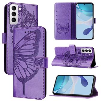 Étui FOXDOCK à rabat pour Samsung Galaxy S21 FE motif papillon, en cuir PU antichoc, avec emplacements pour cartes intégrés et dragonne Compatible avec Samsung Galaxy S21 FE-Violet clair - 1