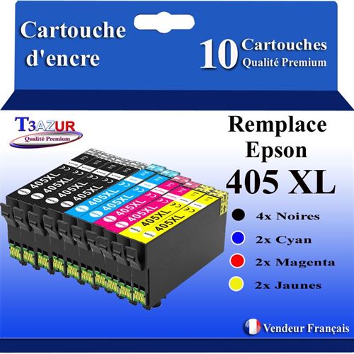 T3AZUR - 10x Cartouches compatibles avec Epson WorkForce Pro WF-3820DWF, WF-3825DWF, WF-4820DWF, WF-4825DWF, WF-4830DTWF, WF-7310DTW, WF-7830DTWF, WF-7835DTWF, WF-7840DTWF, 405XL
